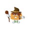 Cute and sneaky Witch chocolate cream pancake cartoon design style