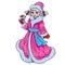 Cute snow maiden holding a bird in her hands, isolated object on a white background, vector illustration