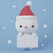 Cute snow man doll character with white blank sheet of paper on pink pastel background. Advertising. Illustration in cartoon style