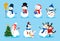 Cute snowman. Cartoon winter Christmas character collection of funny snowmen wearing gloves hat and scarf. Winter symbol