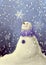 Cute snowman gazing at a falling snowflake digital illustration