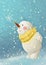 Cute snowman gazing at a falling snowflake digital illustration