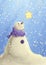 Cute snowman gazing at a shining star digital illustration