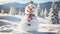 Cute snowman holiday card snowy meadow ice nature season frost cold playful celebration