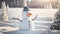 Cute snowman holiday card snowy meadow winter nature season frost cold playful celebration