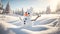 Cute snowman holiday greeting snowy meadow winter nature season frost cold playful celebration