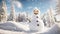 Cute snowman holiday january snowy meadow winter nature season frost cold playful celebration