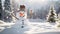 Cute snowman holiday year snowy meadow winter nature season frost cold playful celebration