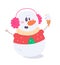 Cute snowman with ice cream, pink warm headphones, carrot and knitted wool sweater