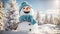 Cute snowman outdoor a snowy meadow winter nature season frost cold playful celebration