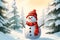 Cute Snowman Smiling in Red Mittens, Scarf, and Hat