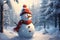 Cute Snowman Smiling in Red Mittens, Scarf, and Hat