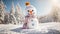 Cute snowman on a snowy meadow winter nature season frost cold playful celebration