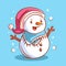 Cute snowman wearing neck warmer and santa hat