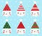 Cute snowmen faces with red and green hats