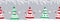 Cute snowmen have fun in winter holidays. Seamless border. Christmas background. Four different snowmen in red and green clothes