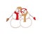 Cute snowmen.Illustration of two cute snowmen in love holding hands.couple of happy snowmen.
