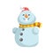 Cute snowmen in red hat with scarf vector icon.