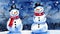 Cute snowmen with red scarves abstract art