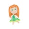 Cute soft redhead doll in a green dress, sewing toy cartoon vector Illustration