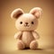 Cute soft teddy bear on brown background, retro toned image. Plush beige toy, soft focus. Tiny Teddy bear sitting on beige