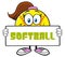 Cute Softball Girl Cartoon Mascot Character Holding A Sign