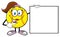 Cute Softball Girl Cartoon Mascot Character Pointing To A Blank Sign