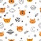 Cute space seamless pattern with cartoon tigers. Abstract print. Hand drawn nursery background with funny animals for little kids