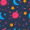 Cute space seamless pattern. Cosmos flat seamless pattern. Galaxy exploration.