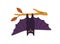 Cute spooky bat hanging on tree branch. Creepy funny night vampire animal upside down with wings spread. Scary Halloween