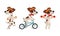 Cute Sportive Jack Russell Cycling and Lifting Dumbbells Vector Set