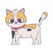Cute spotted cat with collar heart walking cartoon