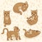 Cute spotted leopard kittens, cartoon animals, wild cat kitten, texture background
