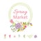 Cute spring floral wreath Text Spring Market Vector illustration Flower hand drawn decor