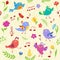 Cute spring musical birds seamless pattern