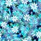 Cute spring summer layered flower seamless pattern Multicolor transparent delicate flowers on a blue tones background