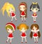 Cute sprite Santa girls set (vector)
