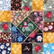 Cute square patchwork pattern with beautiful rooster, butterflies, paisley and various flowers in country style. Quilt, blanket