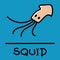 Cute squid hand-drawn style, vector illustration.