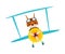 Cute Squirrel Animal with Goggles Flying on Airplane with Propeller Vector Illustration