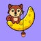 Cute squirrel catch nut from moon mascot character. Animal icon illustration