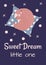 Cute Squirrel sleep on a pillow. Animal on starry fantatic sky. Vector good nignt and sweet dreams concept. Use for card, poster