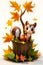 a cute squirrel with small maple tree ai generated