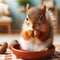 Cute squirrels focus in macro. Generative AI