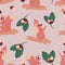 Cute squirrels with peanuts and leaves, in a seamless pattern design