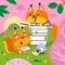 Cute squirrels are reading in spring meadow. Background with flowering trees. Hand drawn full color children