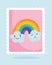 Cute stamps, rainbow and clouds decoration cartoon design