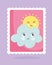 Cute stamps, sun and cloud decoration cartoon design