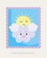 Cute stamps, sun and clouds decoration cartoon design