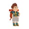 Cute Standing Boy as Junior Scout with Backpack Vector Illustration